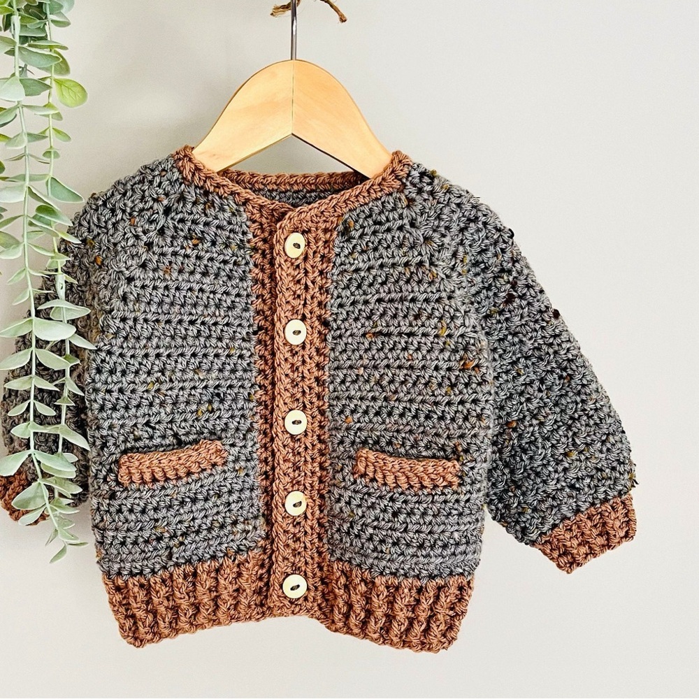 Handmade Gray and Brown Crochet Cardigan